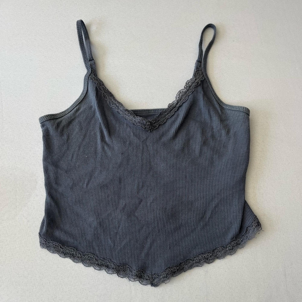 Hollister Dusty Blue Lace Cami Crop Top